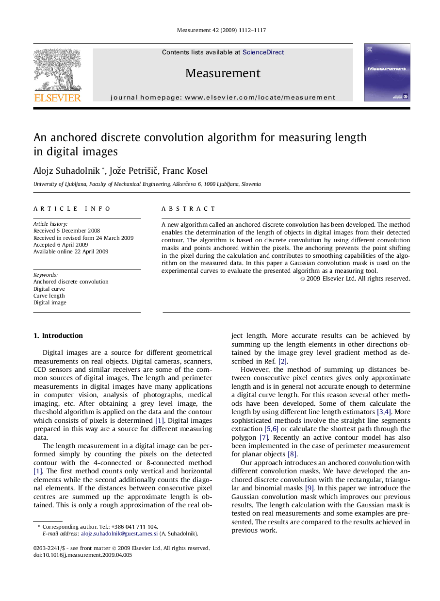 An anchored discrete convolution algorithm for measuring length in digital images