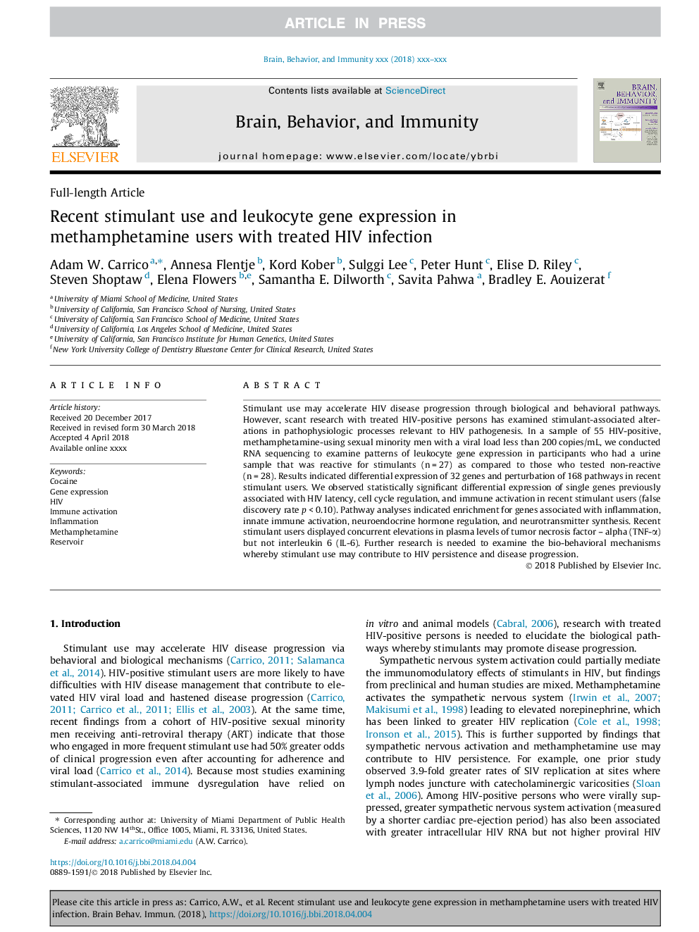 Recent stimulant use and leukocyte gene expression in methamphetamine users with treated HIV infection