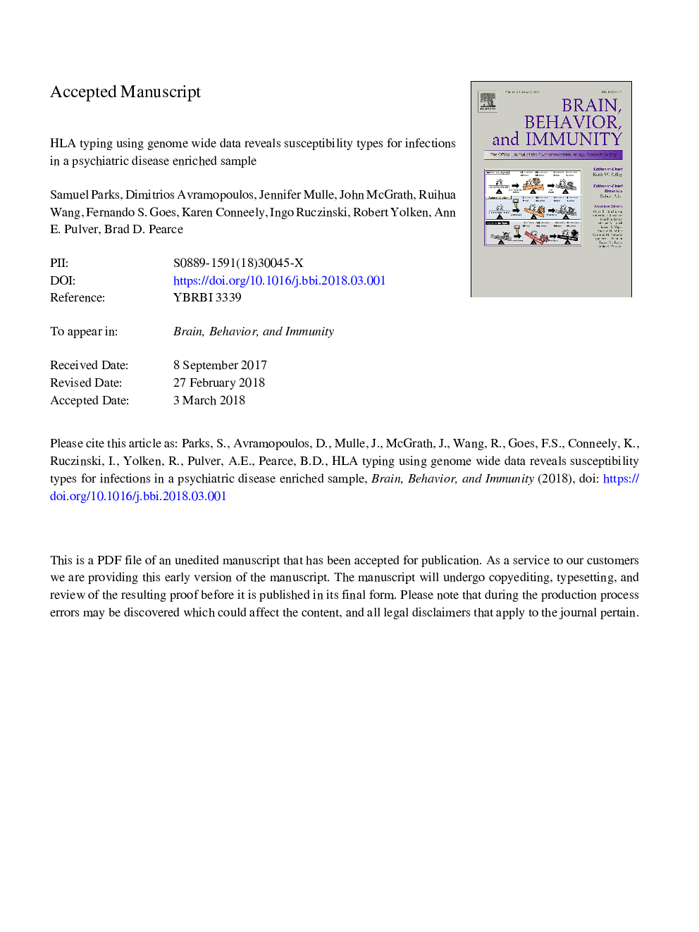 HLA typing using genome wide data reveals susceptibility types for infections in a psychiatric disease enriched sample