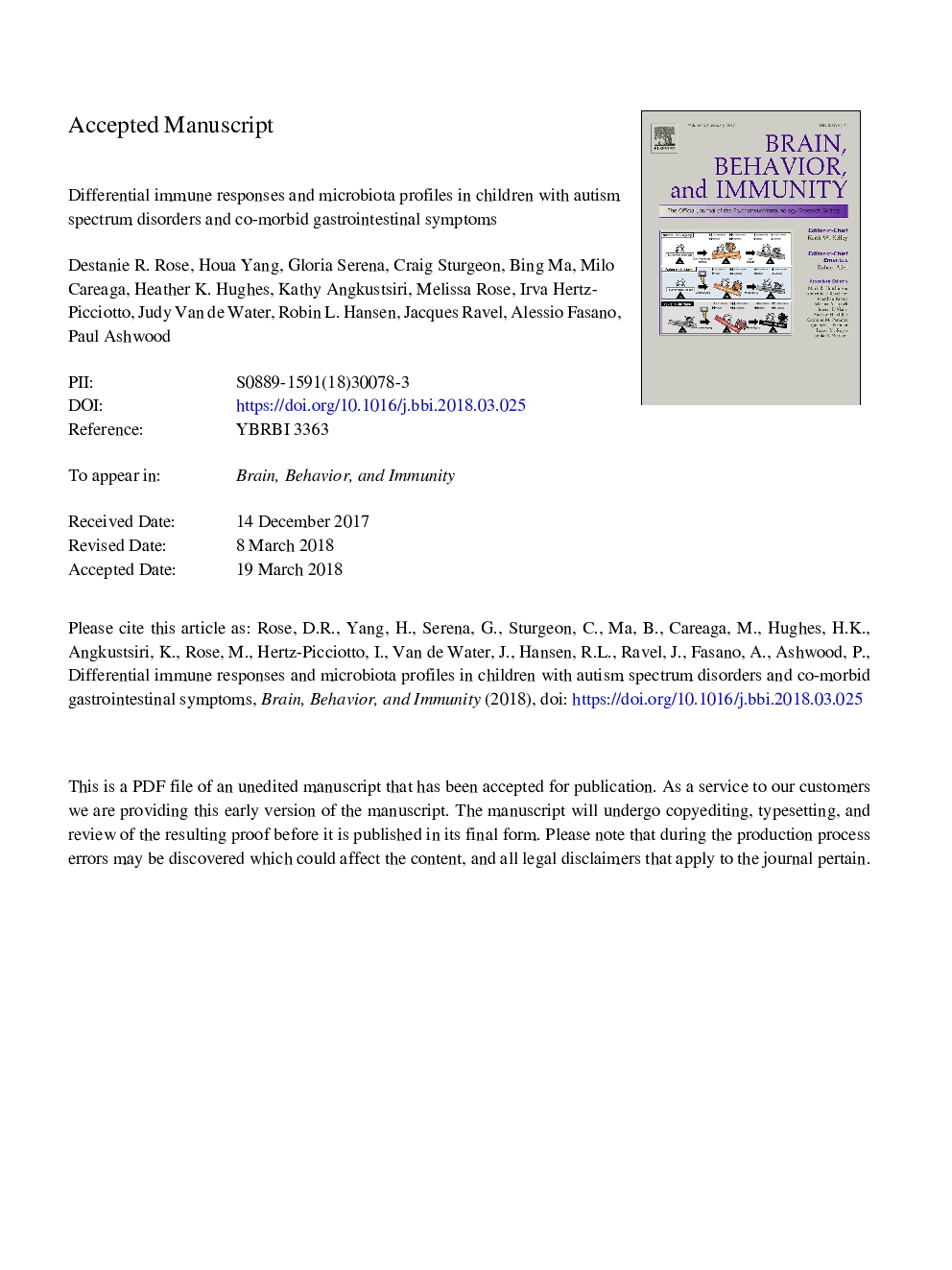 Differential immune responses and microbiota profiles in children with autism spectrum disorders and co-morbid gastrointestinal symptoms