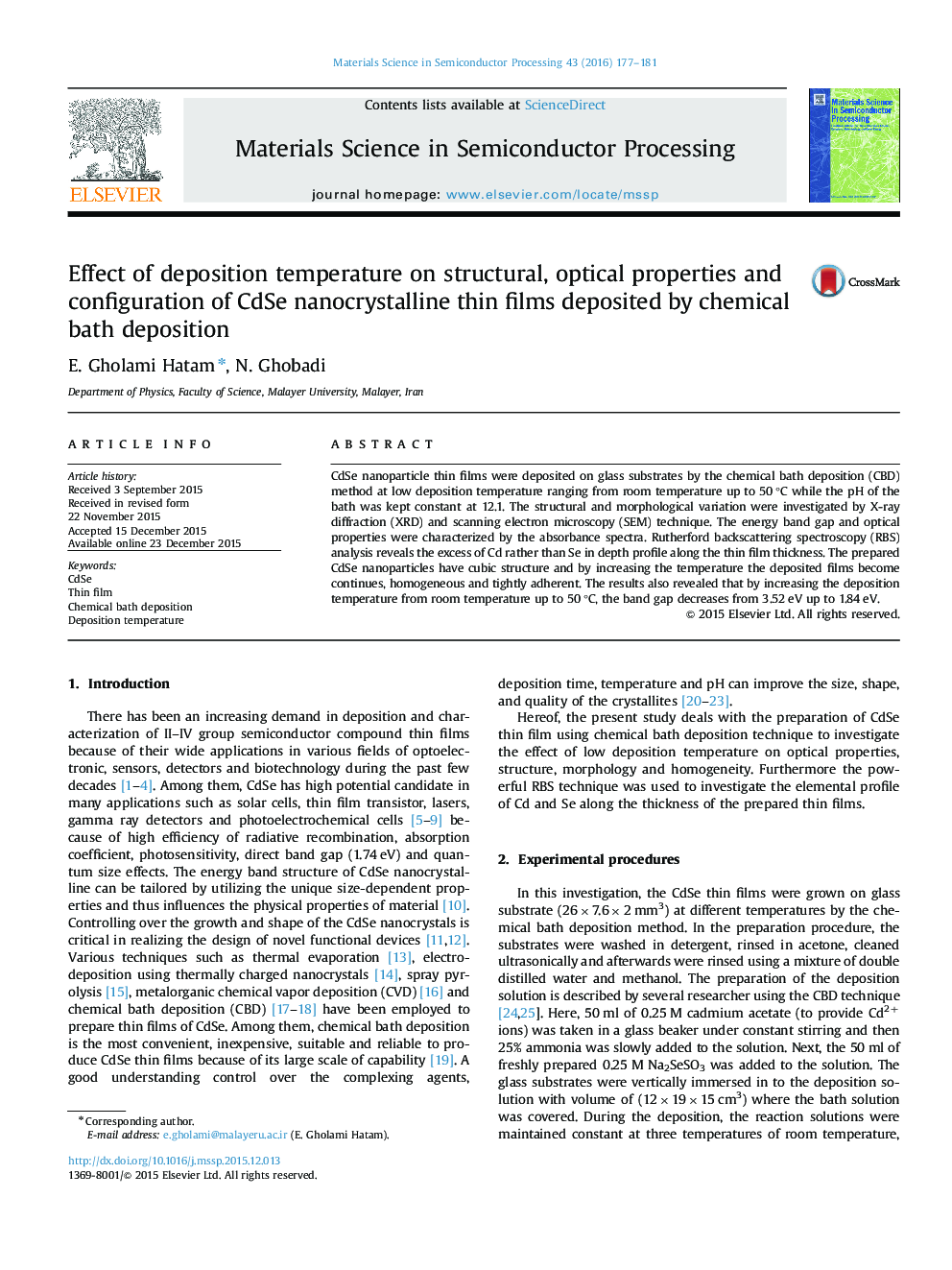 Effect of deposition temperature on structural, optical properties and configuration of CdSe nanocrystalline thin films deposited by chemical bath deposition