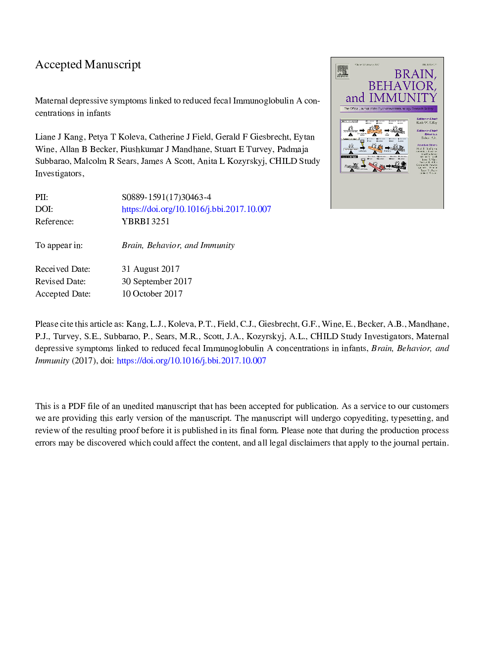 Maternal depressive symptoms linked to reduced fecal Immunoglobulin A concentrations in infants