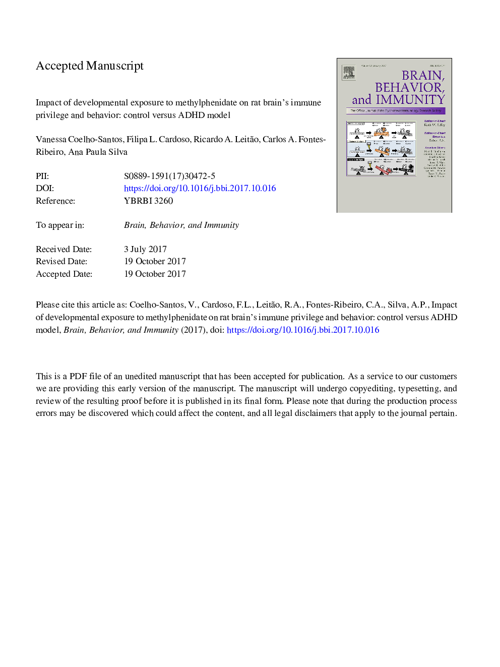 Impact of developmental exposure to methylphenidate on rat brain's immune privilege and behavior: Control versus ADHD model