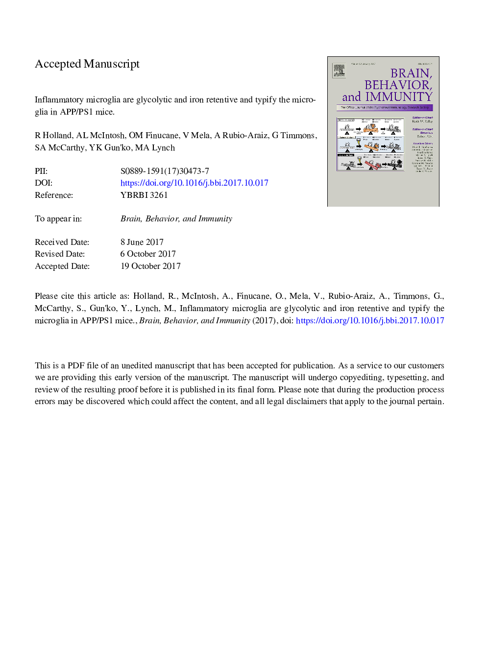 Inflammatory microglia are glycolytic and iron retentive and typify the microglia in APP/PS1 mice