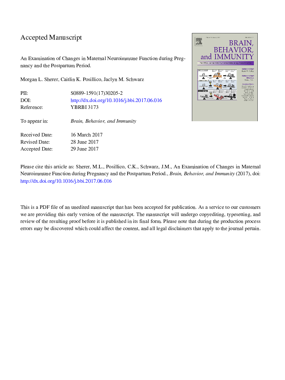 An examination of changes in maternal neuroimmune function during pregnancy and the postpartum period