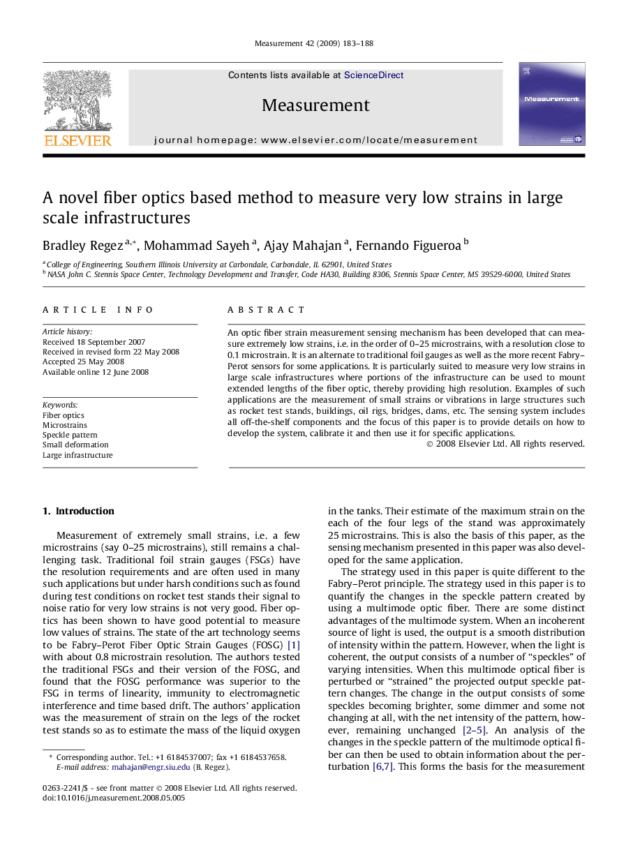 A novel fiber optics based method to measure very low strains in large scale infrastructures