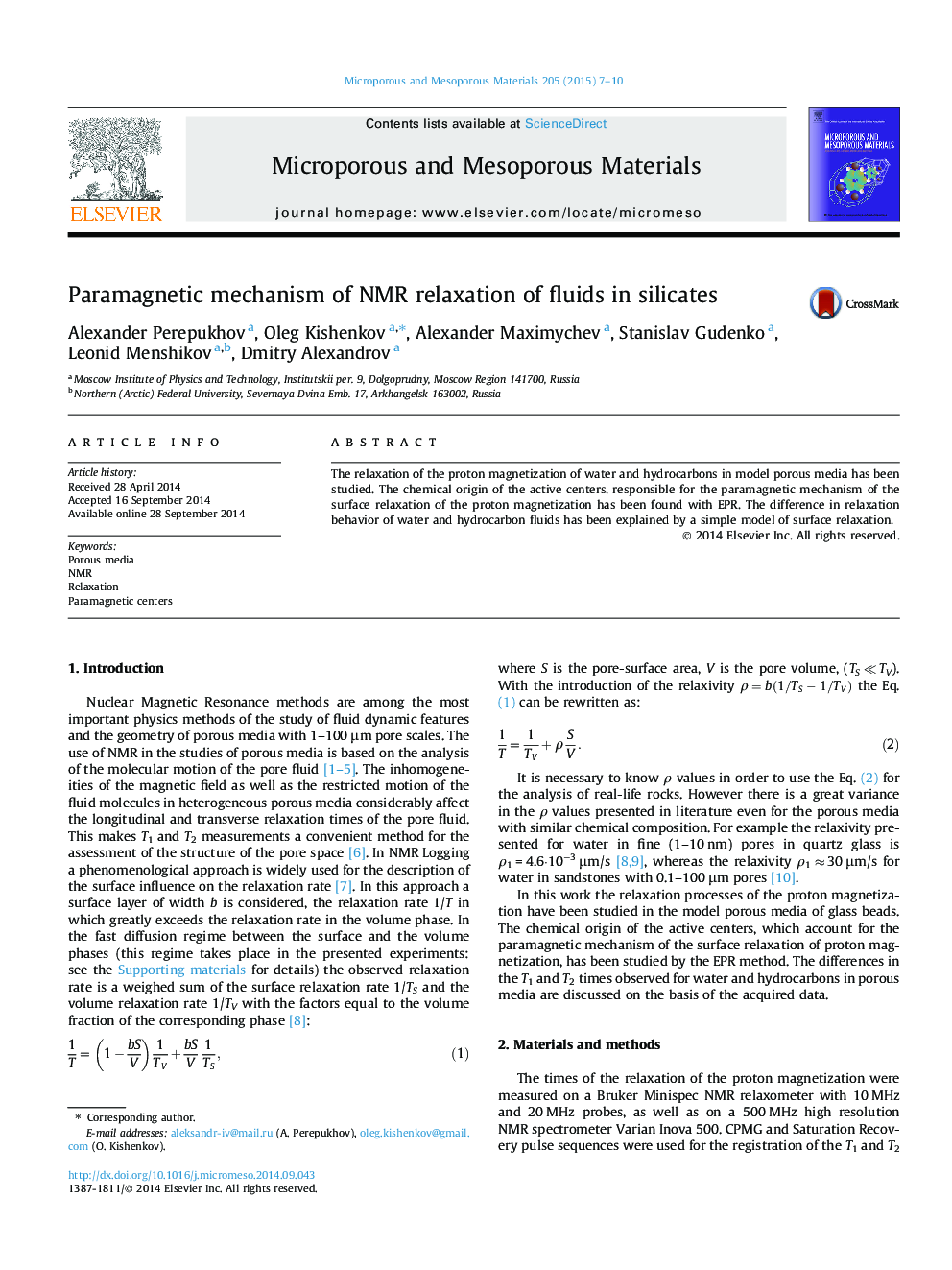 Paramagnetic mechanism of NMR relaxation of fluids in silicates