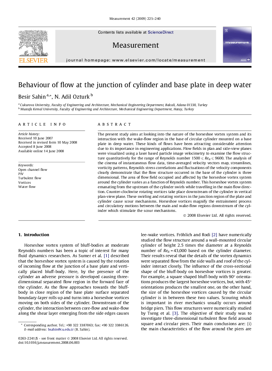 Behaviour of flow at the junction of cylinder and base plate in deep water