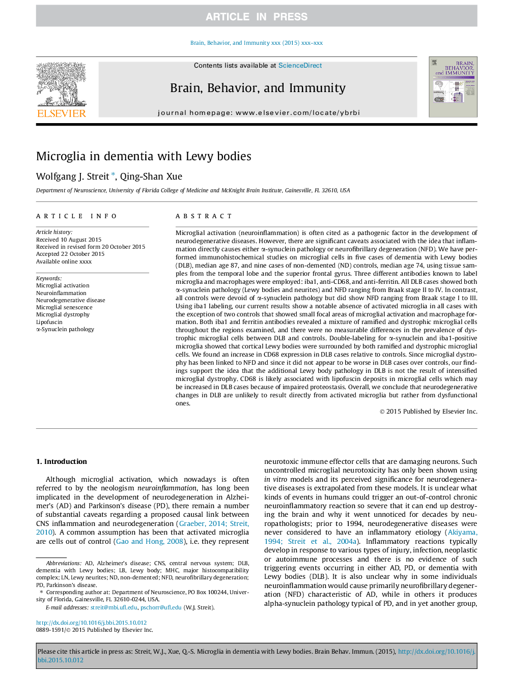 Microglia in dementia with Lewy bodies