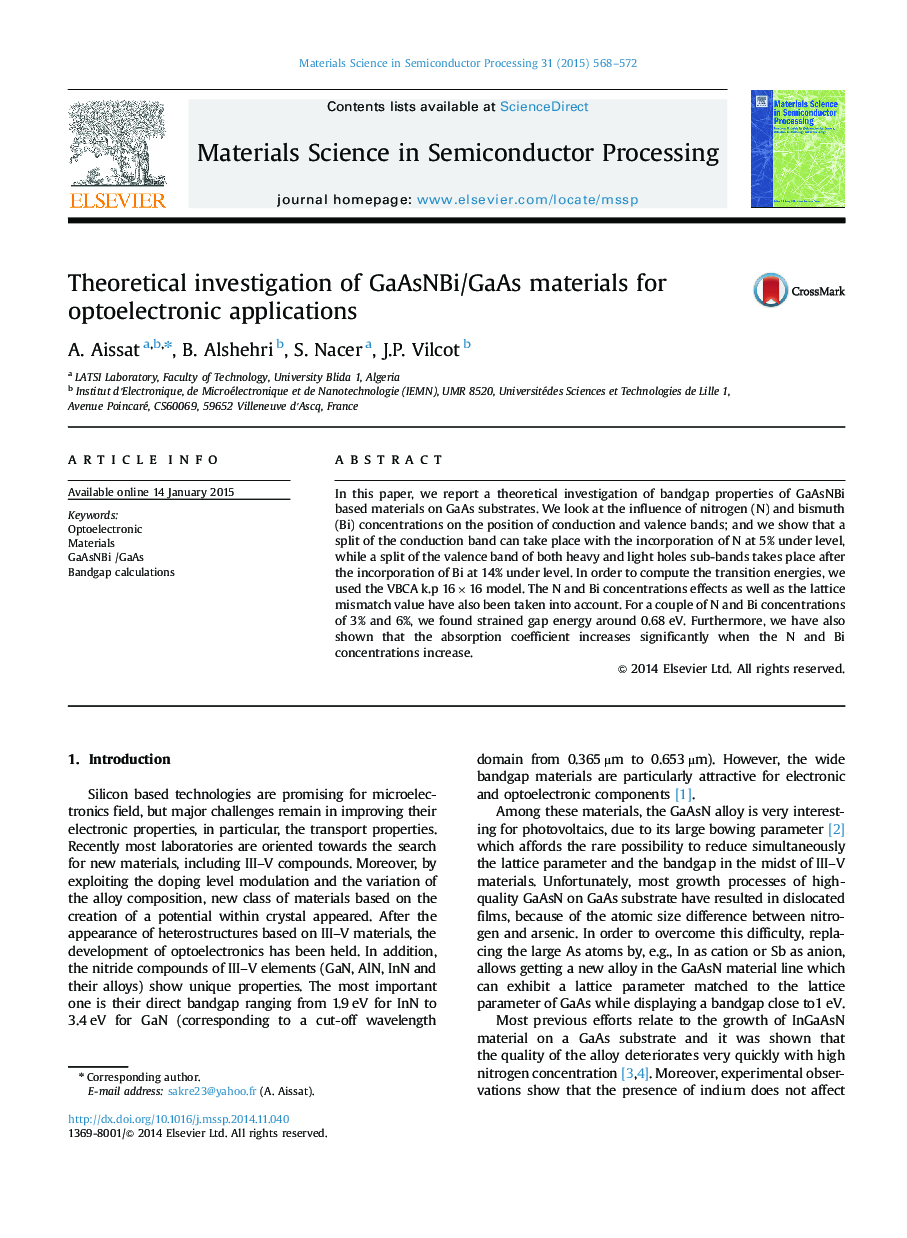 Theoretical investigation of GaAsNBi/GaAs materials for optoelectronic applications