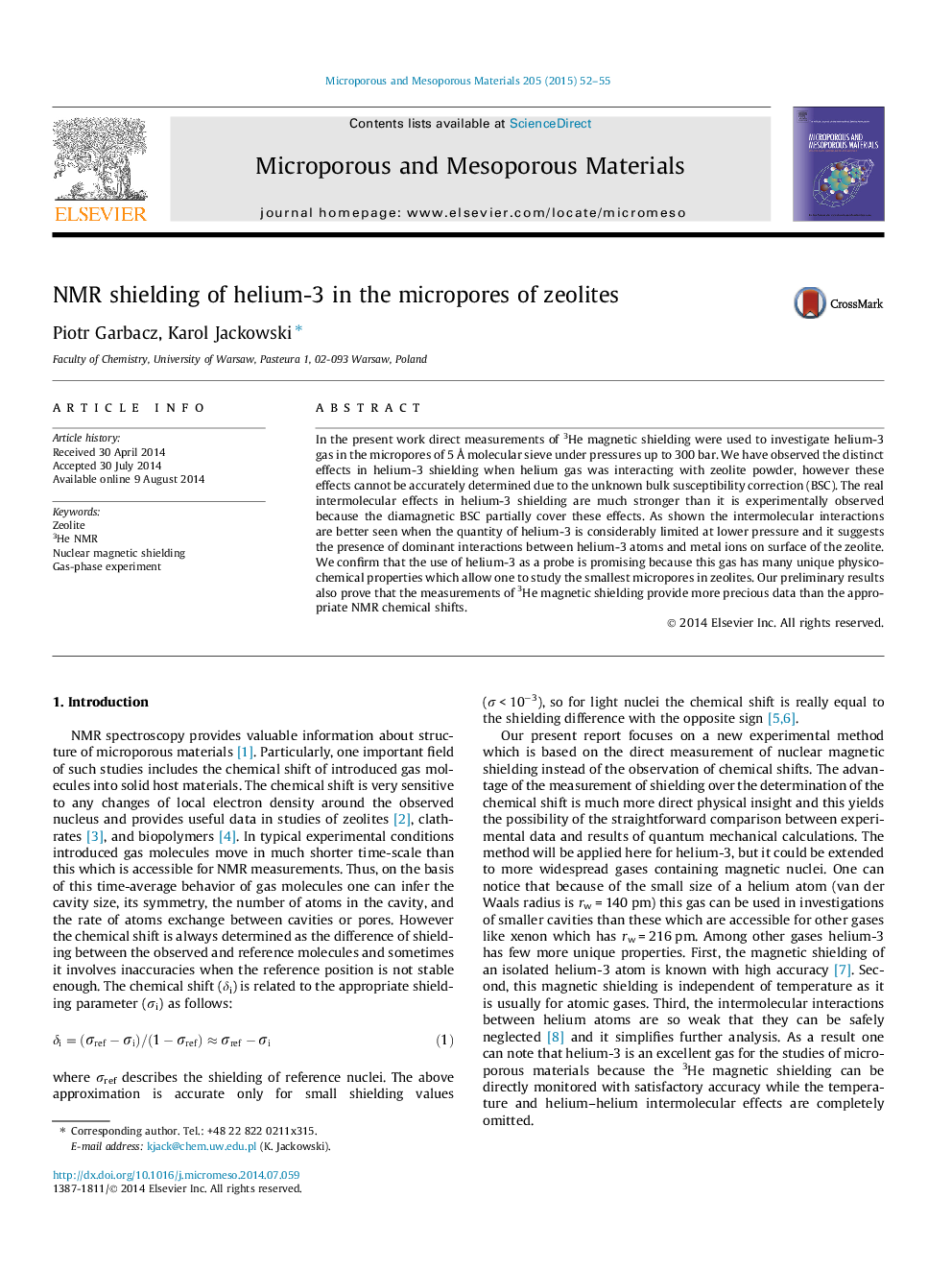 NMR shielding of helium-3 in the micropores of zeolites