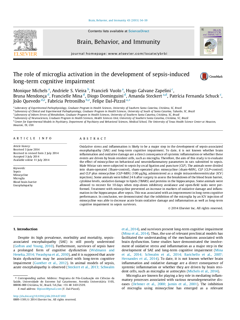 The role of microglia activation in the development of sepsis-induced long-term cognitive impairment