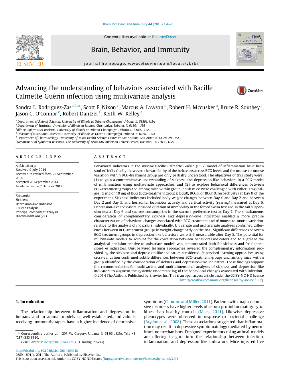 Advancing the understanding of behaviors associated with Bacille Calmette Guérin infection using multivariate analysis