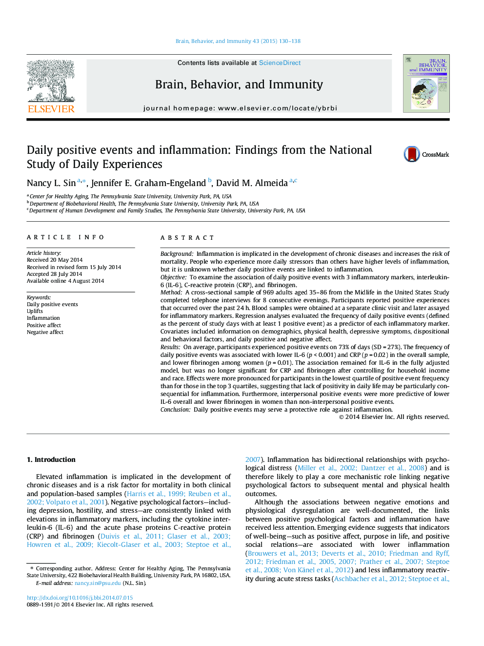 Daily positive events and inflammation: Findings from the National Study of Daily Experiences