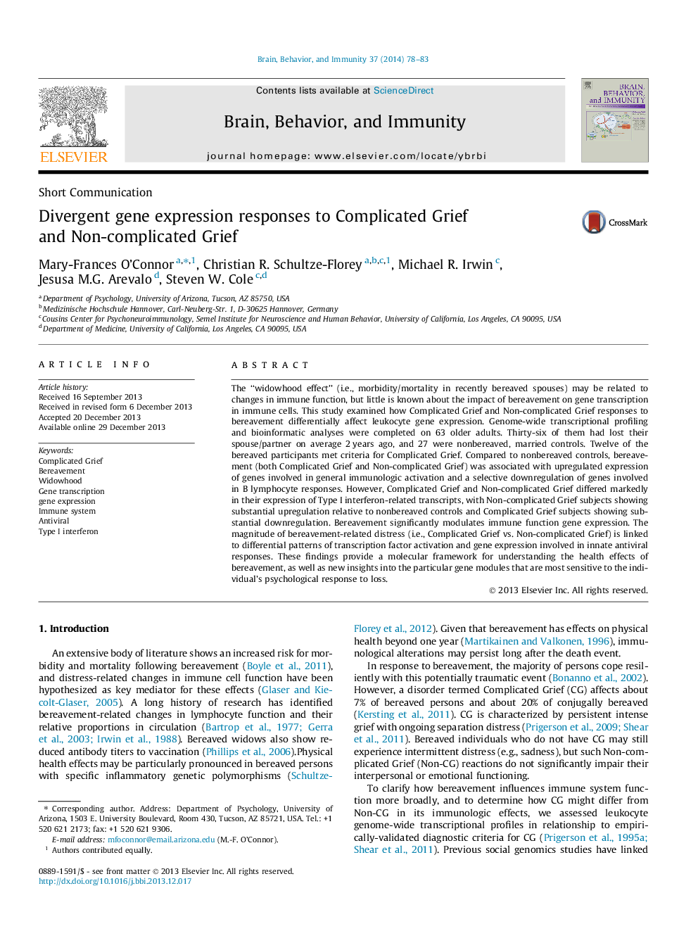 Divergent gene expression responses to Complicated Grief and Non-complicated Grief