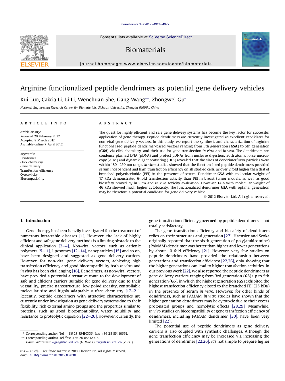 Arginine functionalized peptide dendrimers as potential gene delivery vehicles