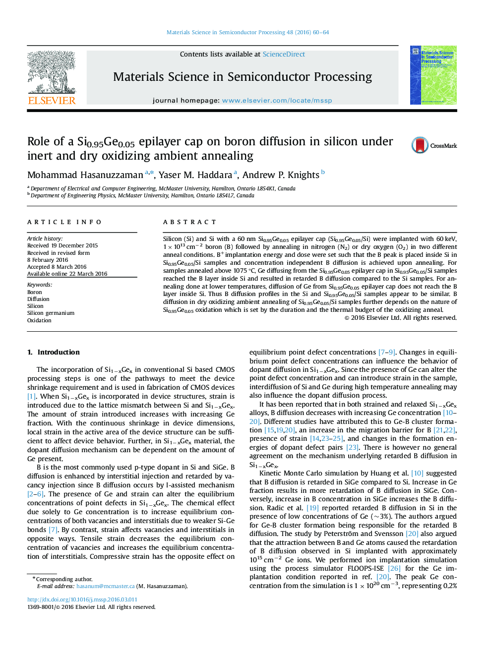 Role of a Si0.95Ge0.05 epilayer cap on boron diffusion in silicon under inert and dry oxidizing ambient annealing