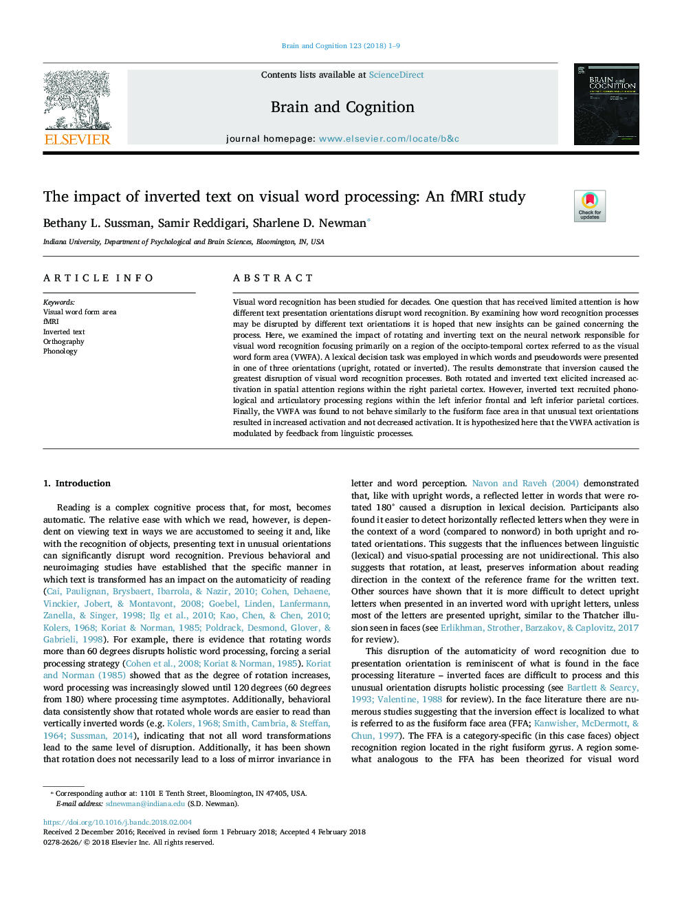 The impact of inverted text on visual word processing: An fMRI study