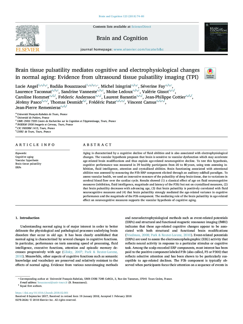 Brain tissue pulsatility mediates cognitive and electrophysiological changes in normal aging: Evidence from ultrasound tissue pulsatility imaging (TPI)