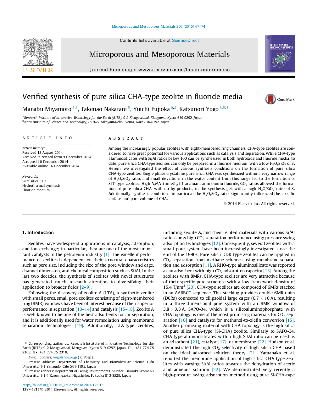 Verified synthesis of pure silica CHA-type zeolite in fluoride media