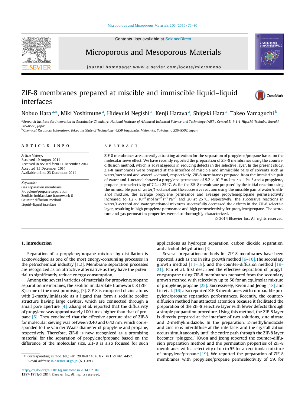 ZIF-8 membranes prepared at miscible and immiscible liquid–liquid interfaces