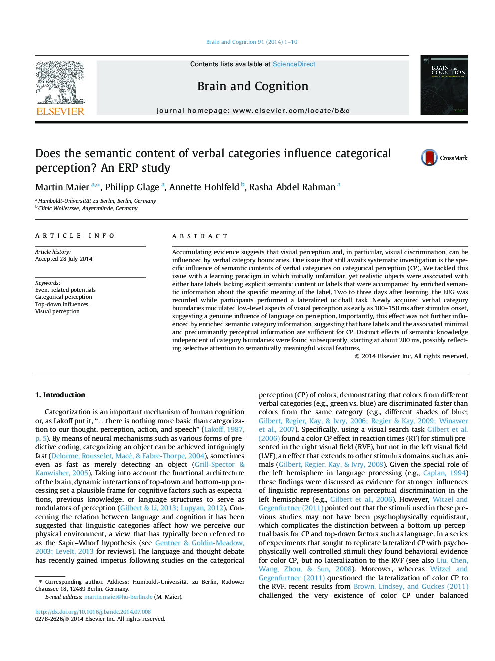 Does the semantic content of verbal categories influence categorical perception? An ERP study