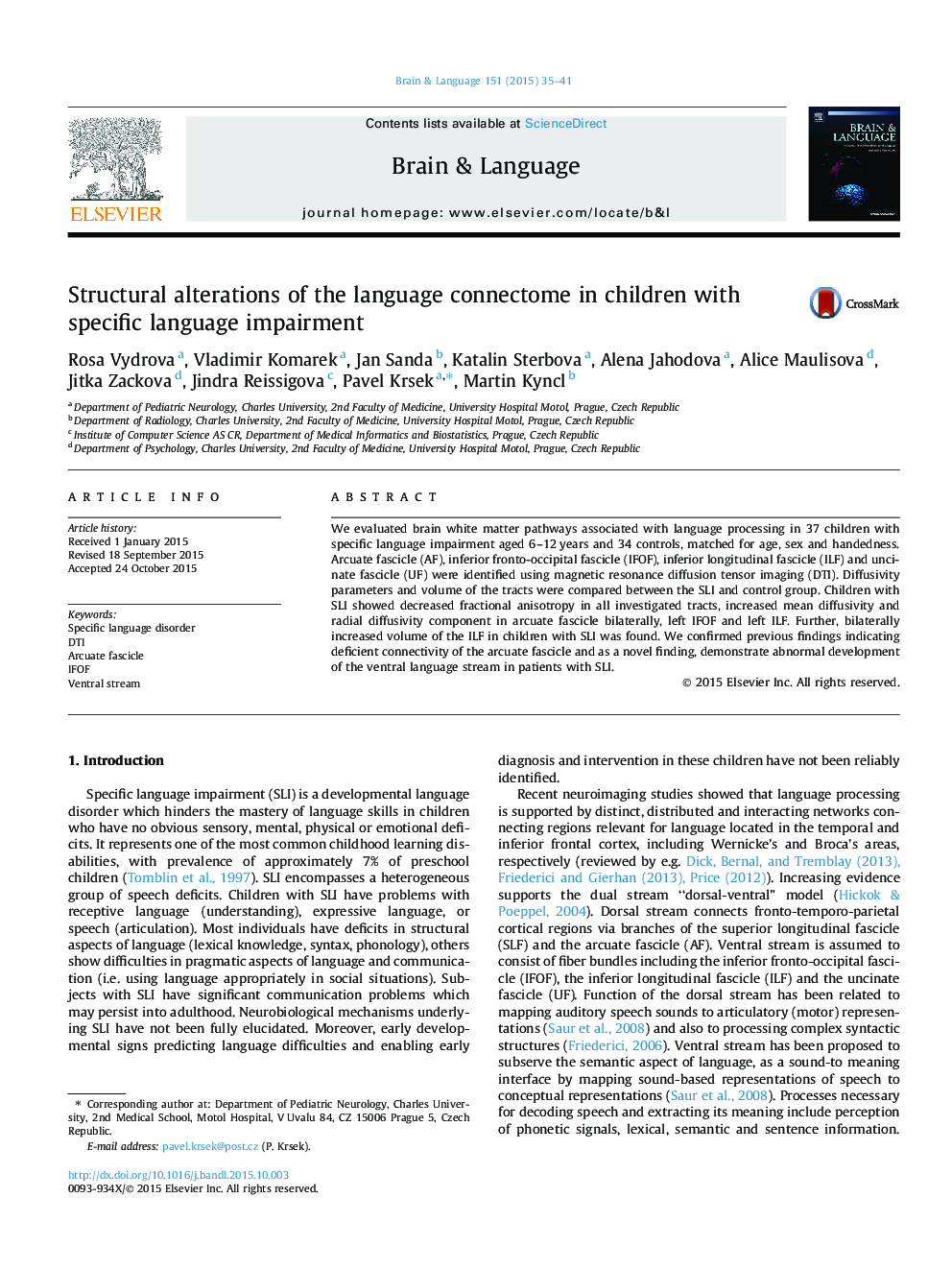 Structural alterations of the language connectome in children with specific language impairment