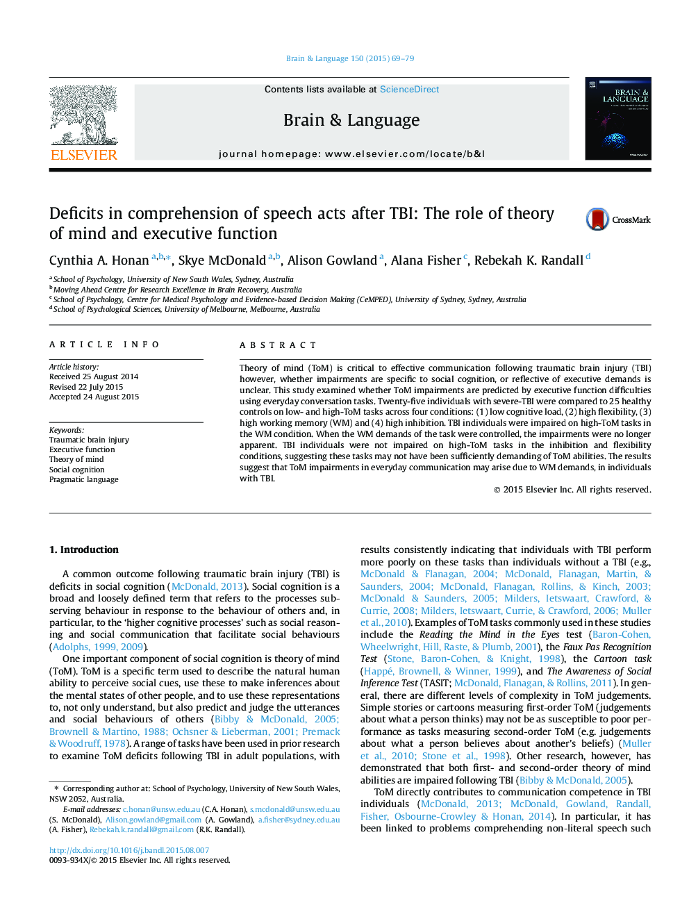 Deficits in comprehension of speech acts after TBI: The role of theory of mind and executive function