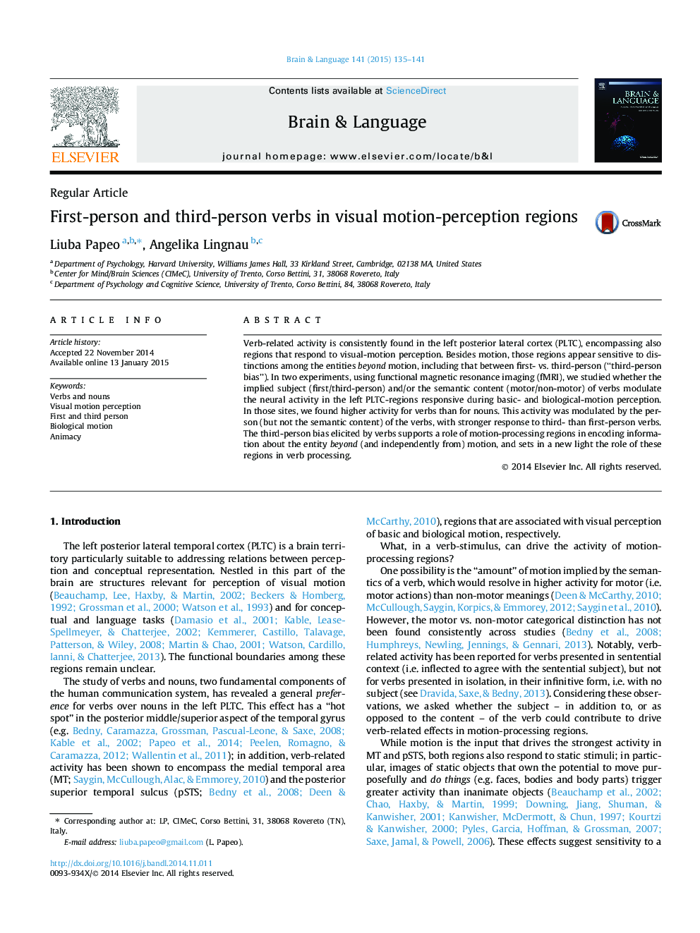 First-person and third-person verbs in visual motion-perception regions