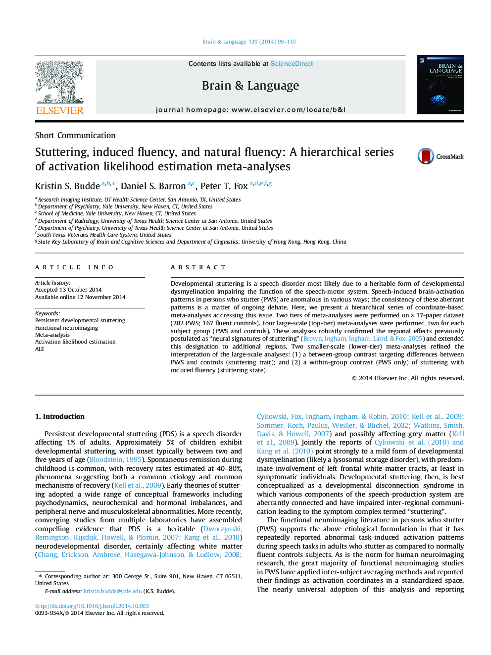 Stuttering, induced fluency, and natural fluency: A hierarchical series of activation likelihood estimation meta-analyses