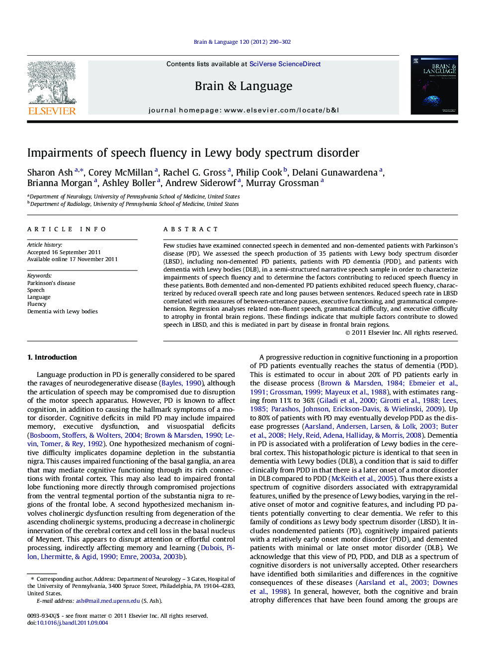 Impairments of speech fluency in Lewy body spectrum disorder