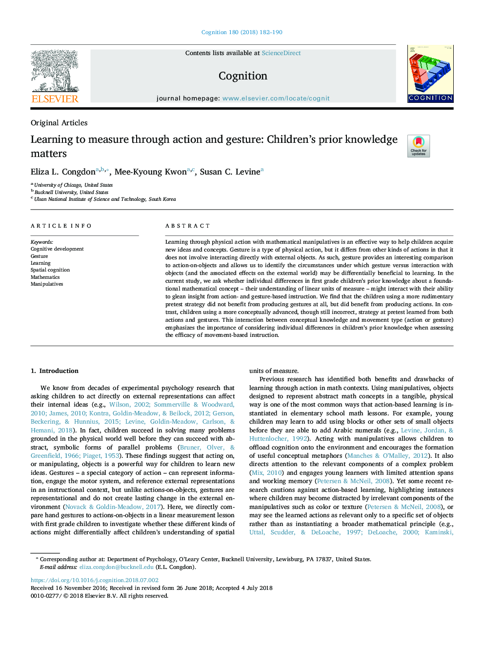 Learning to measure through action and gesture: Children's prior knowledge matters