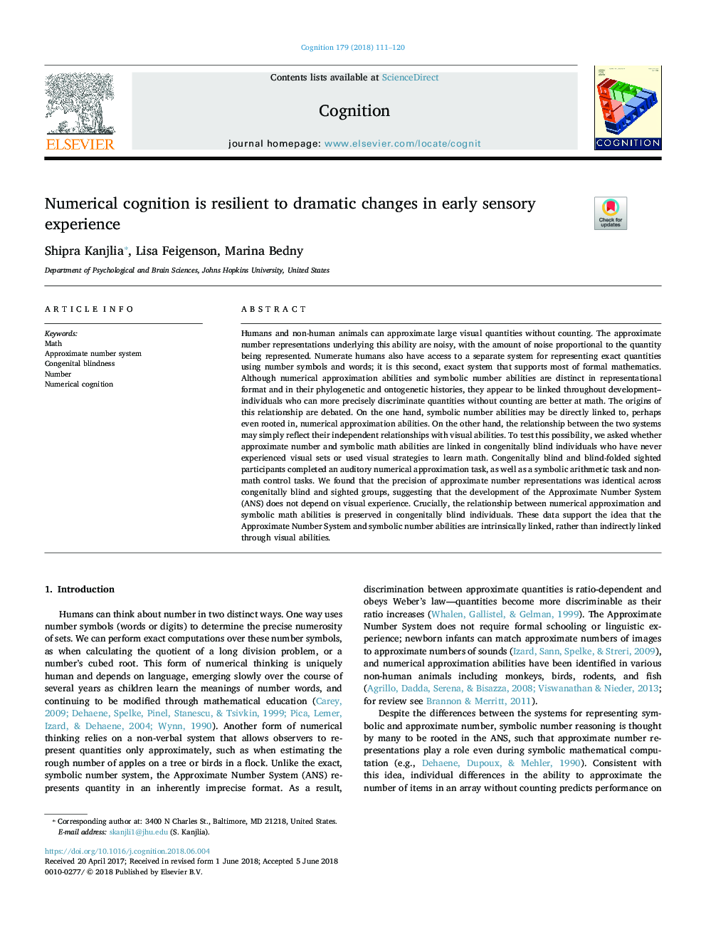 Numerical cognition is resilient to dramatic changes in early sensory experience