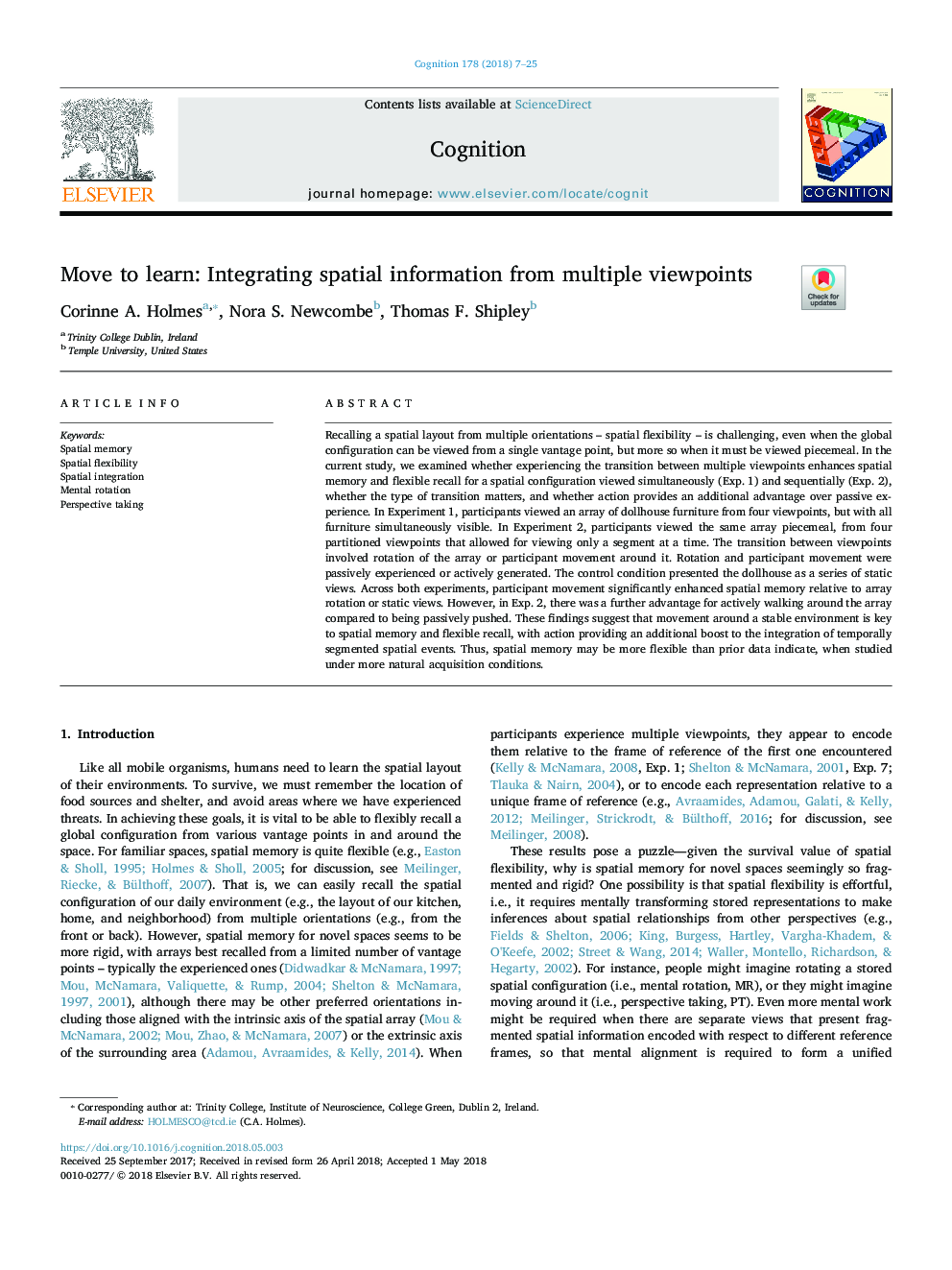 Move to learn: Integrating spatial information from multiple viewpoints