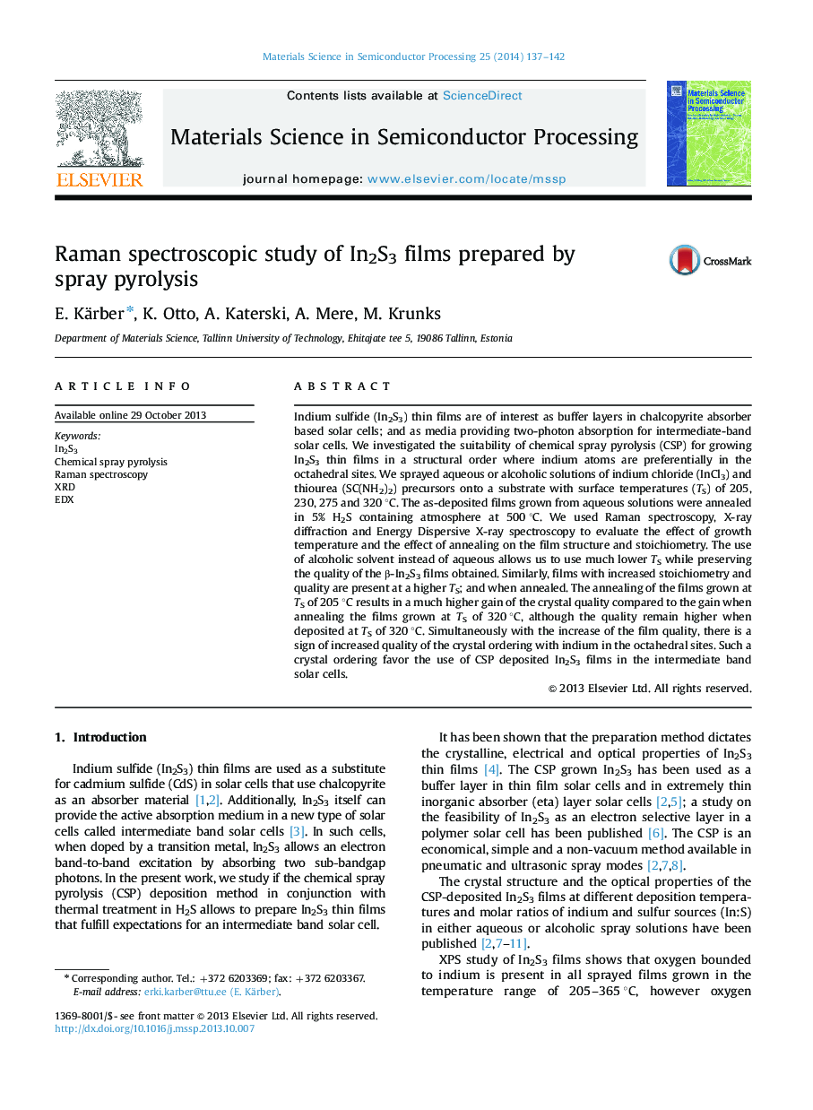 Raman spectroscopic study of In2S3 films prepared by spray pyrolysis