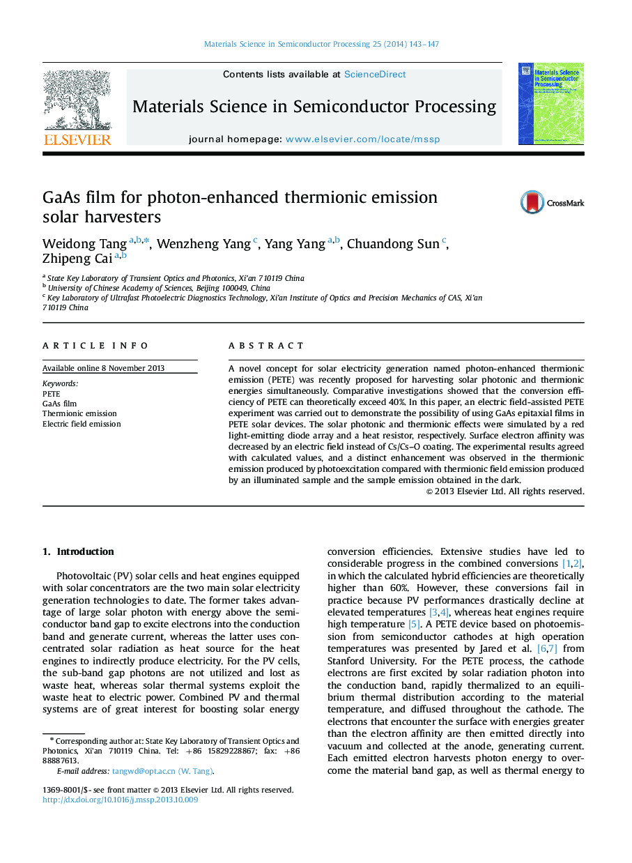 GaAs film for photon-enhanced thermionic emission solar harvesters