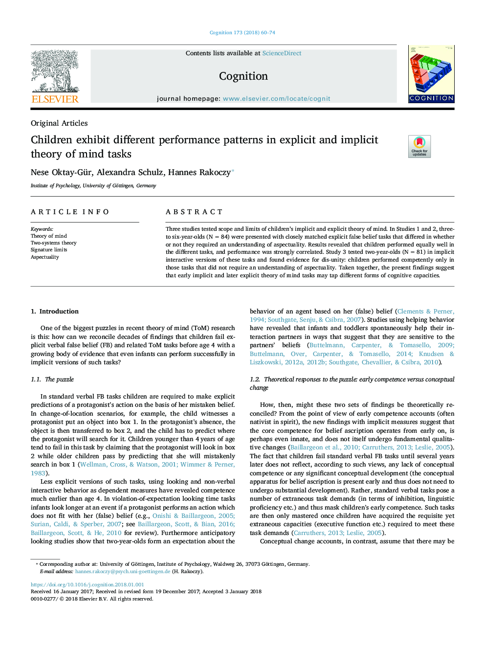 Children exhibit different performance patterns in explicit and implicit theory of mind tasks