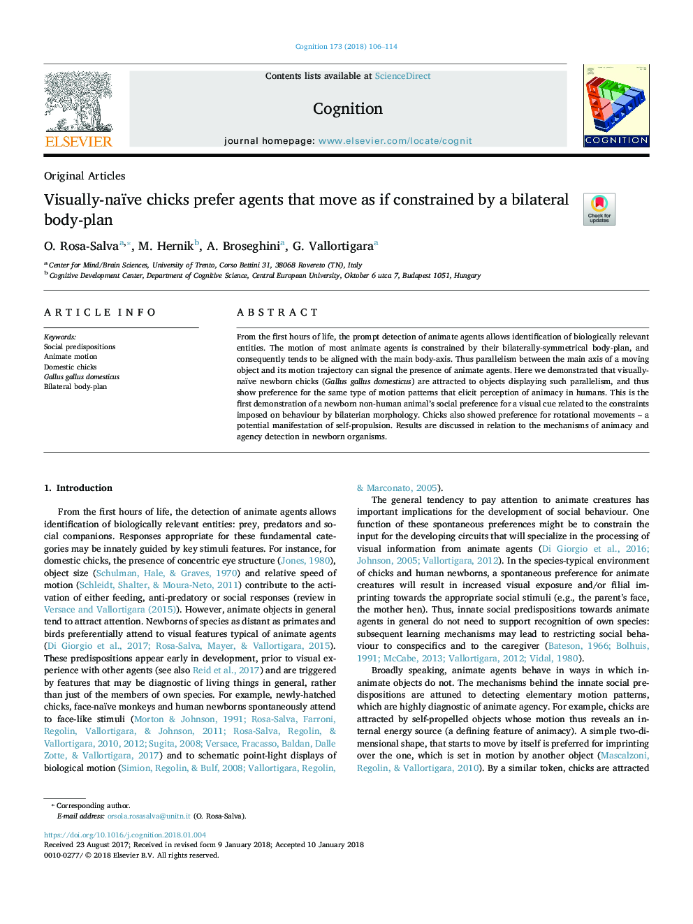 Visually-naïve chicks prefer agents that move as if constrained by a bilateral body-plan