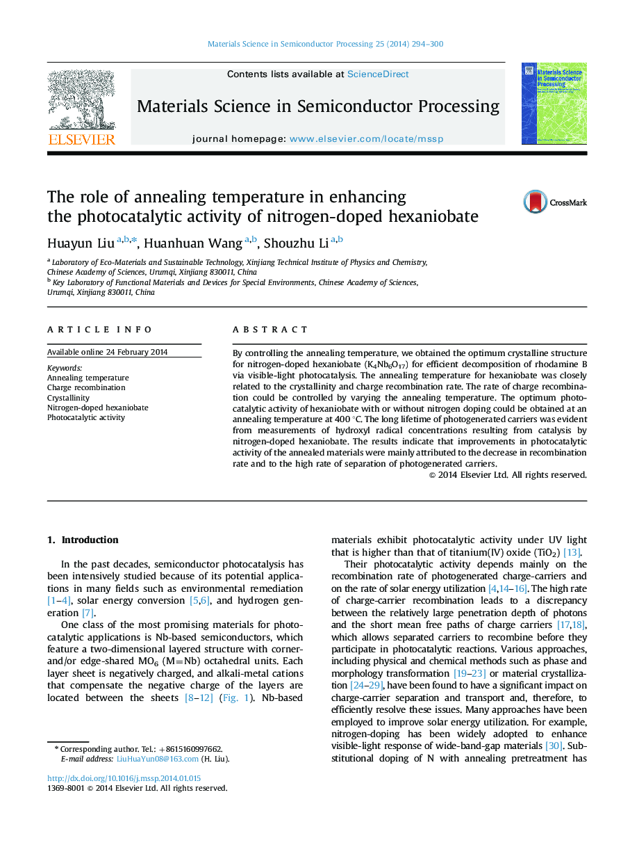 The role of annealing temperature in enhancing the photocatalytic activity of nitrogen-doped hexaniobate