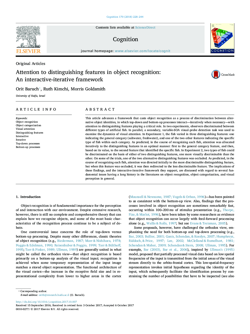 Attention to distinguishing features in object recognition: An interactive-iterative framework