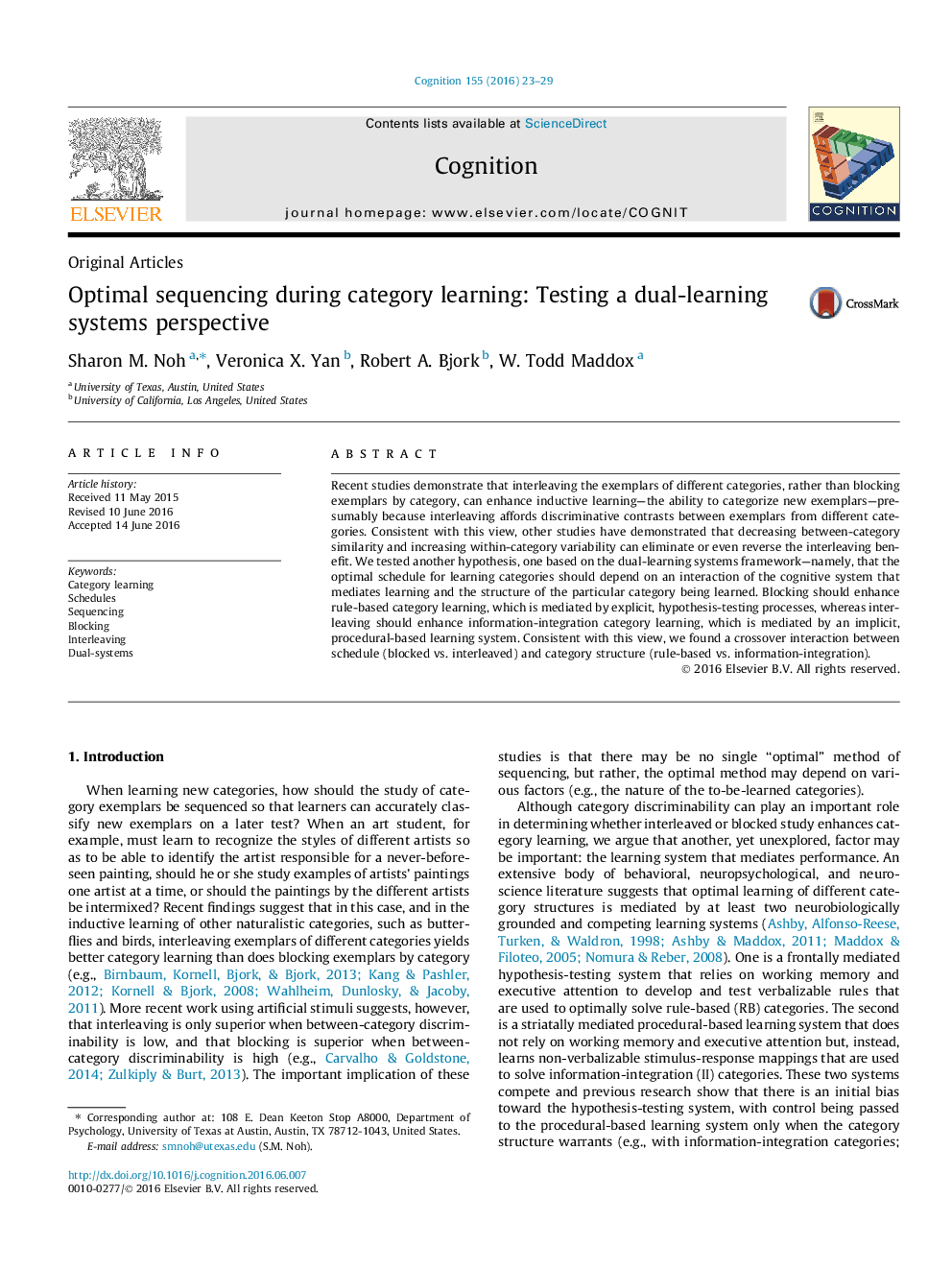 Optimal sequencing during category learning: Testing a dual-learning systems perspective