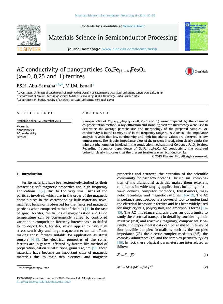 AC conductivity of nanoparticles CoxFe(1−x)Fe2O4 (x=0, 0.25 and 1) ferrites