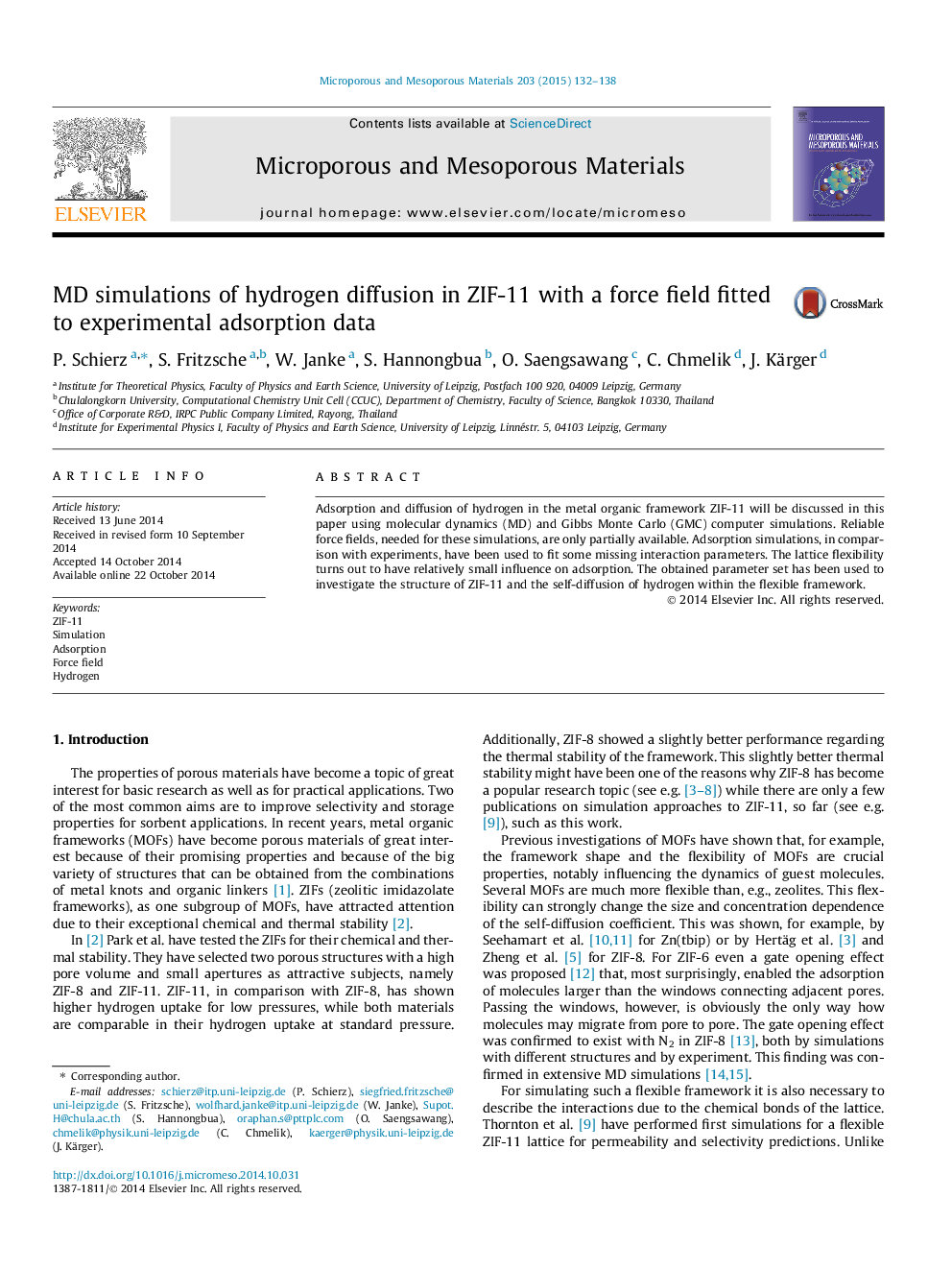 MD simulations of hydrogen diffusion in ZIF-11 with a force field fitted to experimental adsorption data