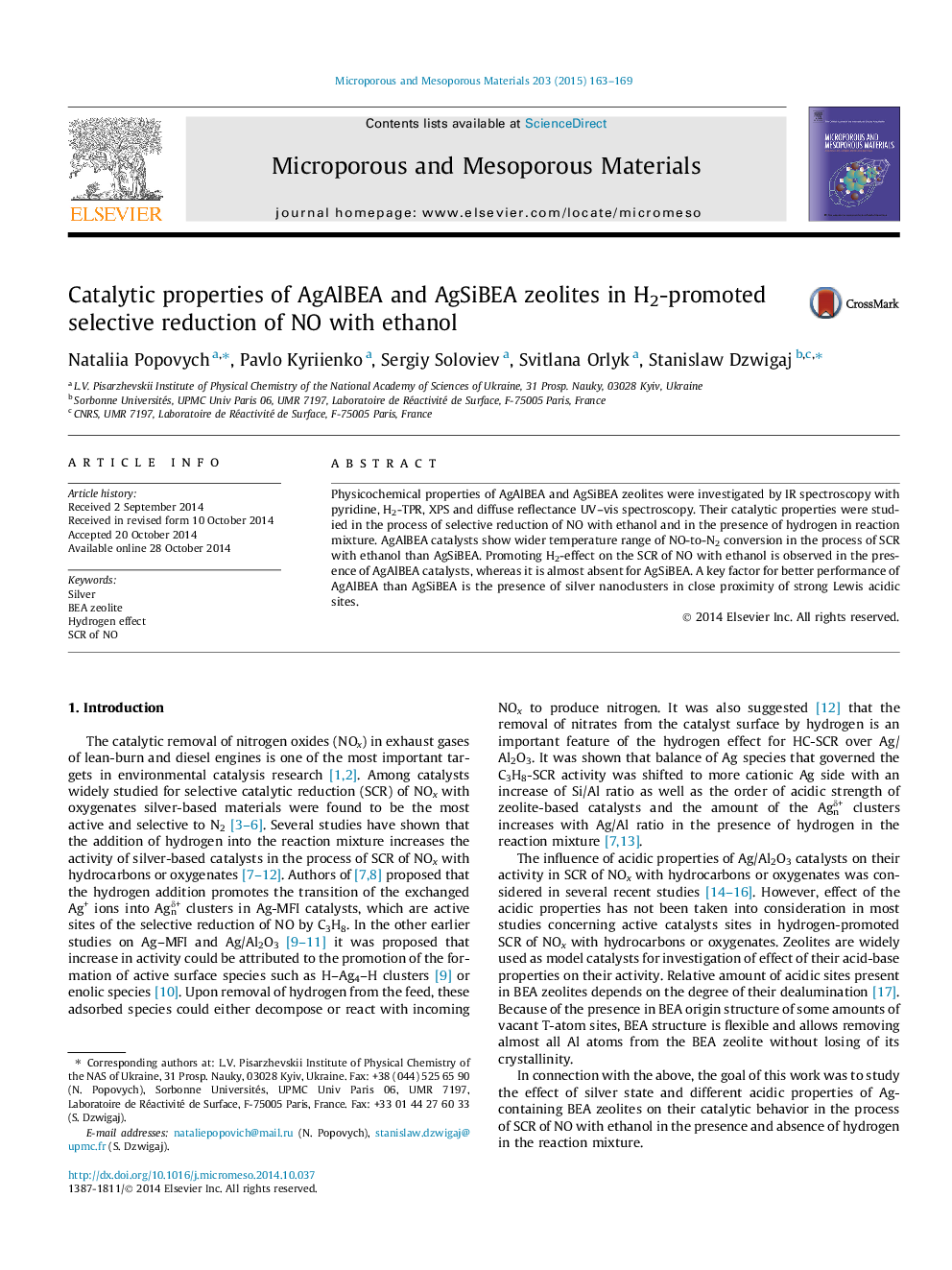 Catalytic properties of AgAlBEA and AgSiBEA zeolites in H2-promoted selective reduction of NO with ethanol