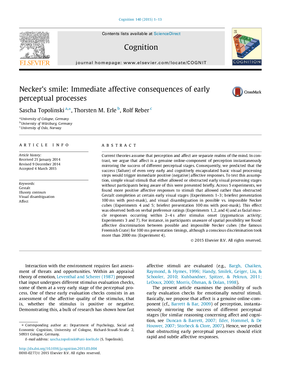 Necker's smile: Immediate affective consequences of early perceptual processes