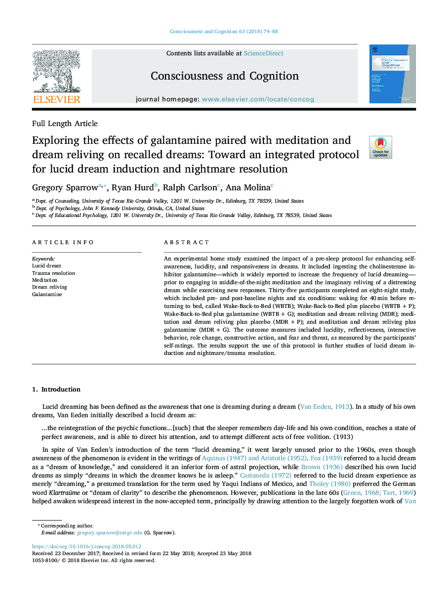 Exploring the effects of galantamine paired with meditation and dream reliving on recalled dreams: Toward an integrated protocol for lucid dream induction and nightmare resolution