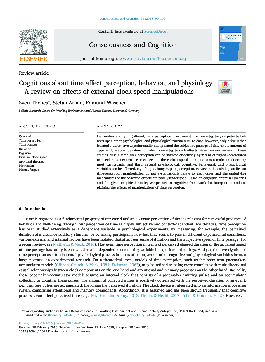 Cognitions about time affect perception, behavior, and physiology - A review on effects of external clock-speed manipulations