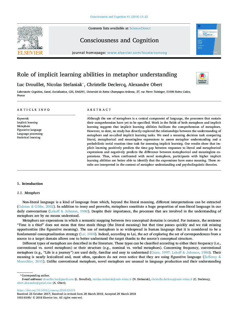 Role of implicit learning abilities in metaphor understanding