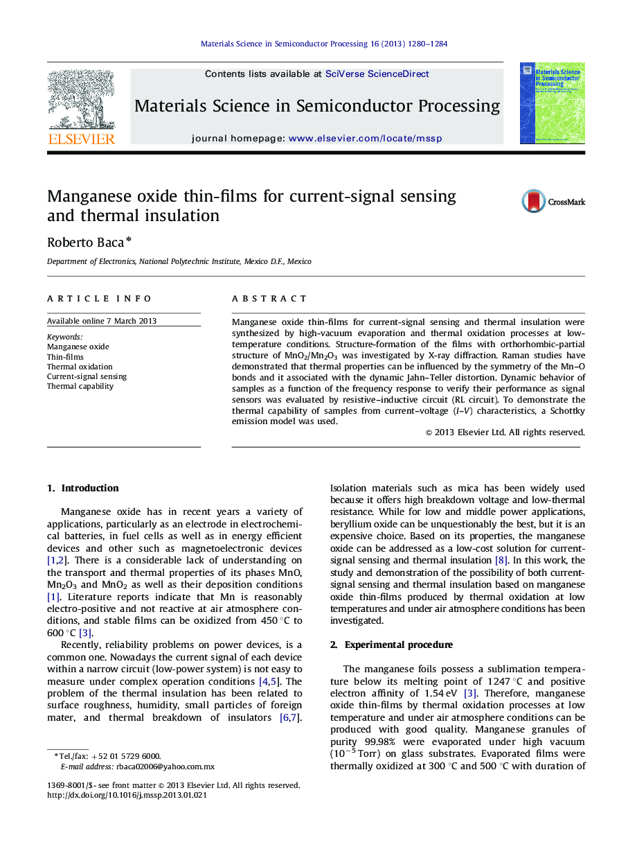 Manganese oxide thin-films for current-signal sensing and thermal insulation