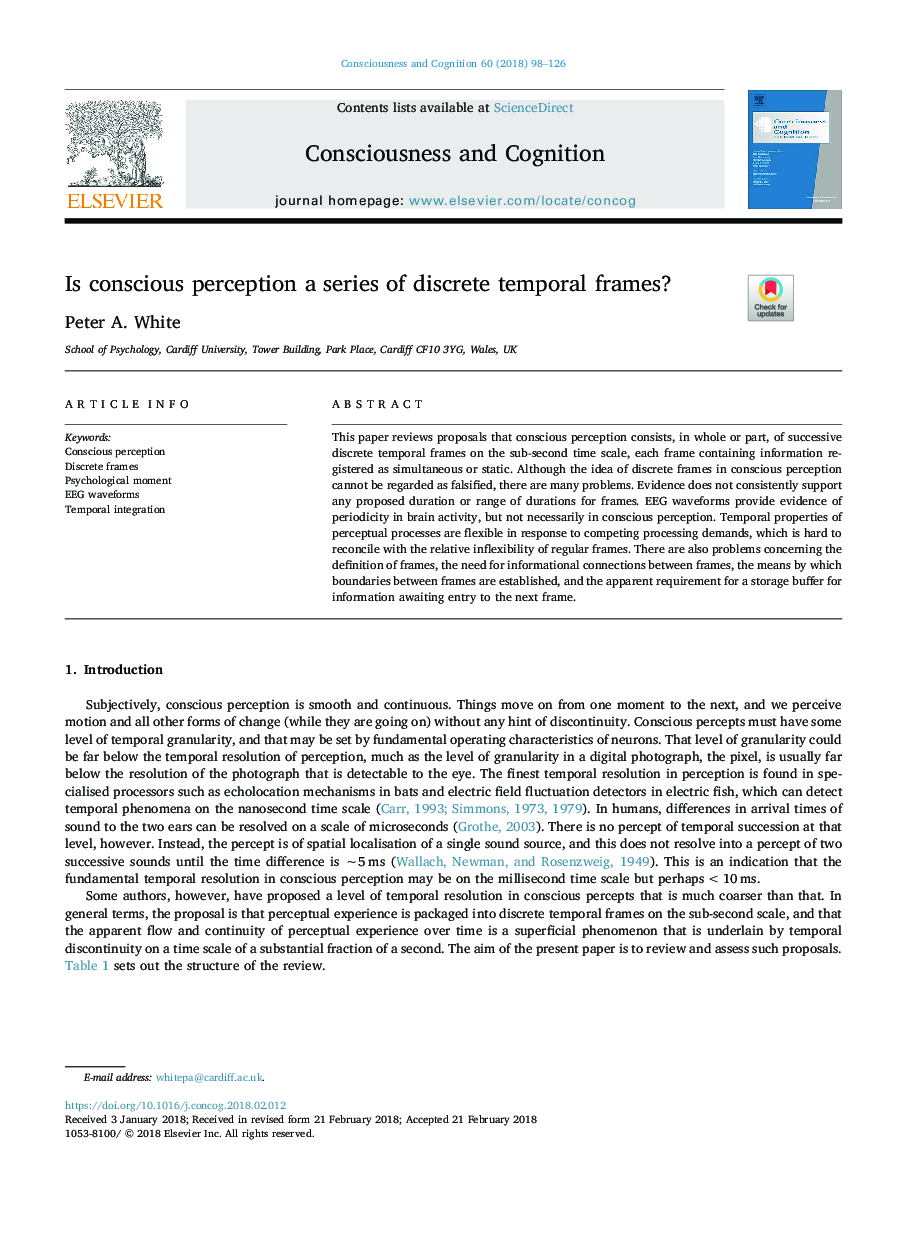 Is conscious perception a series of discrete temporal frames?